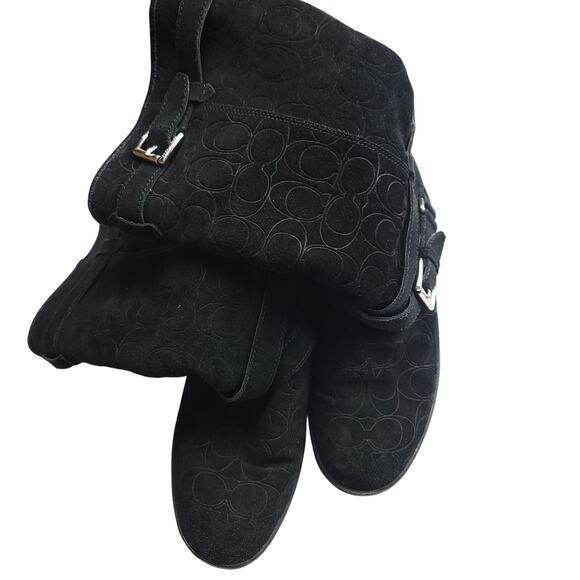 Coach Thelma Signature Monogram Embossed Black Suede Shearling Lined Boots, 8B - Picture 3 of 7